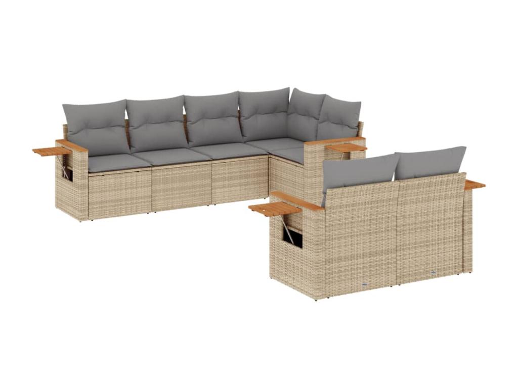 7-piece garden furniture set with cushions, beige woven resin XKSV53636