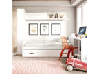 Bed with folding legs, white particleboard, slatted base and mattress 90/90cm SJQV82325