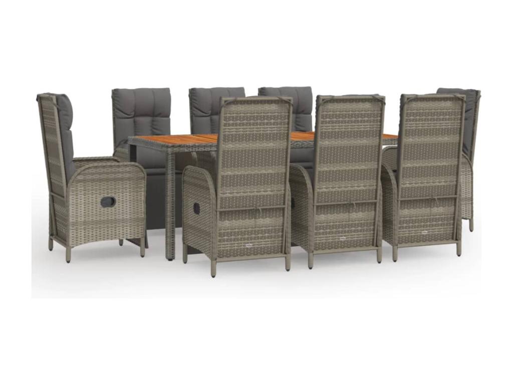 9-piece garden dining set with grey resin wicker cushions APKS59645