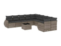 11-piece garden furniture set with light grey cushions, woven resin LPJM94328