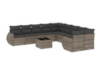 11-piece garden furniture set with light grey cushions, woven resin LPJM94328