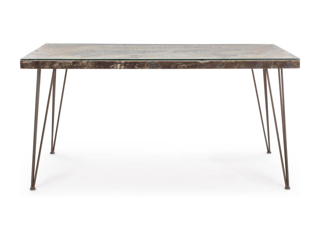 Steel and glass dining table with Mobenze L 160cm card NSVF42926