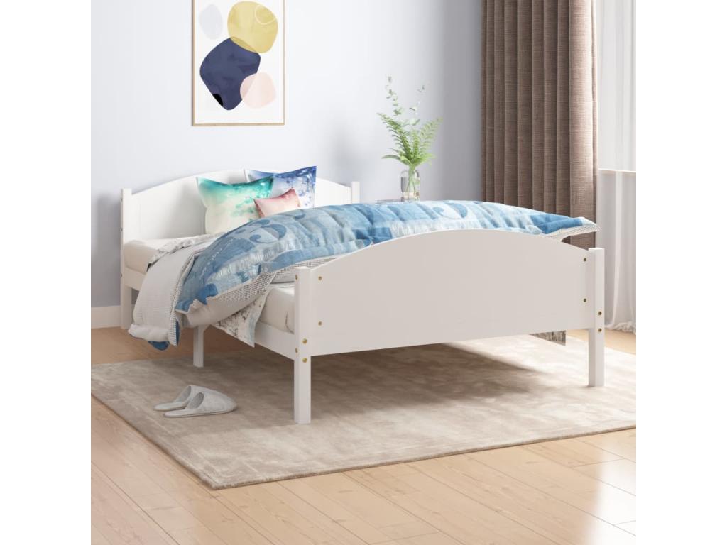 White Mobenze solid pine bed frame without mattress, 140x200 cm ZPMK05526