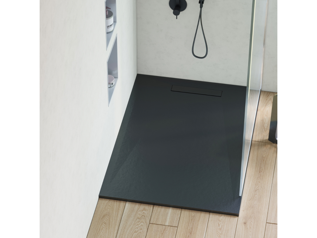 Mobenze Extra-Flat Shower Tray - Mobenze Texture in Graphite Mobenze Polyester - L140 x W80 x H2.8 cm - Mobenze YBXI60968
