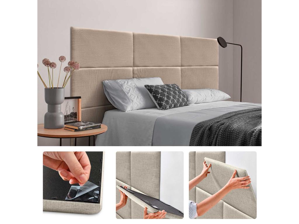 Mobenze Set of 8 Self-Adhesive Linen Wall Panels, Sound Absorbing, Shockproof, and Earth-Colored Headboards, 60x50cm x8 CCNR45891