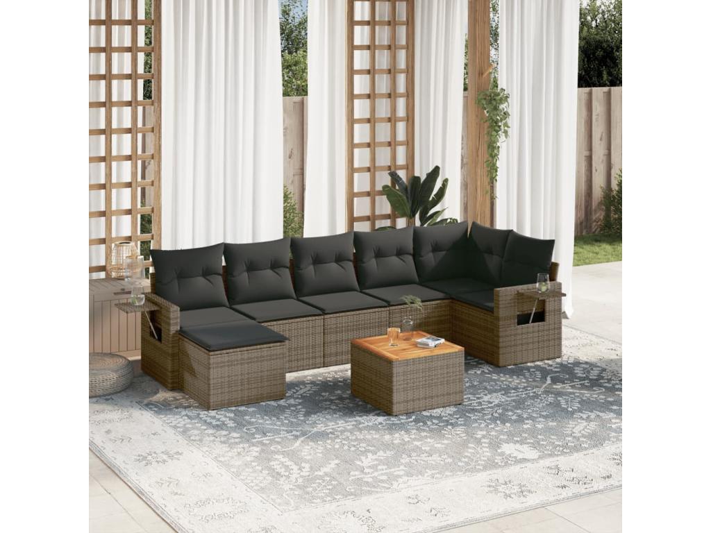 8-piece garden furniture set with grey resin wicker cushions FZTA83810