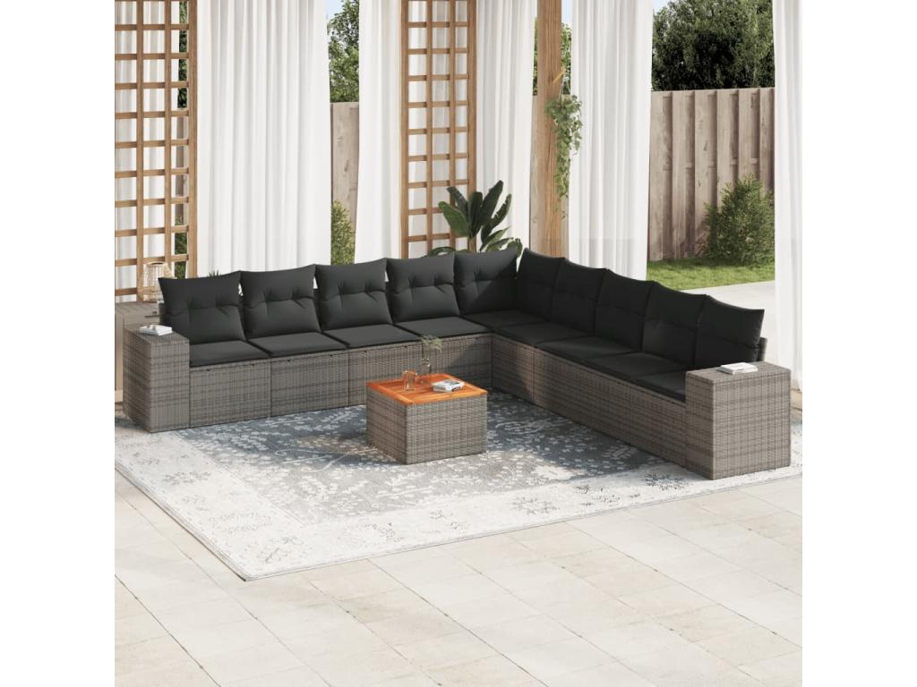 10-piece garden furniture set with cushions, grey woven resin NYNU50653