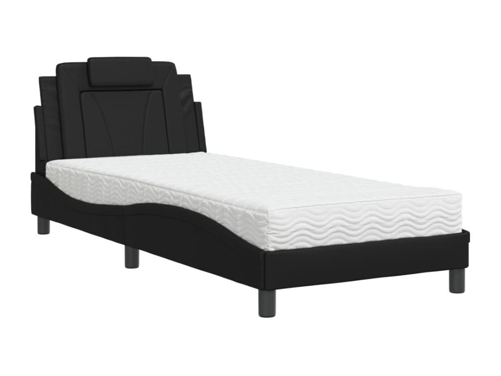 Bed with black mattress 80x200 faux leather QRWT58149