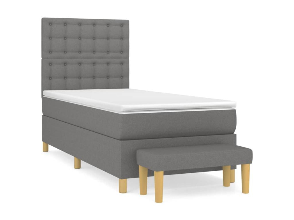Upholstered bed base and mattress, Dark Grey, 90x190 cm, Fabric AEZJ24239