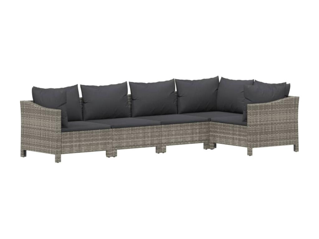 5-piece garden furniture set with cushions, grey woven resin LAJZ96475