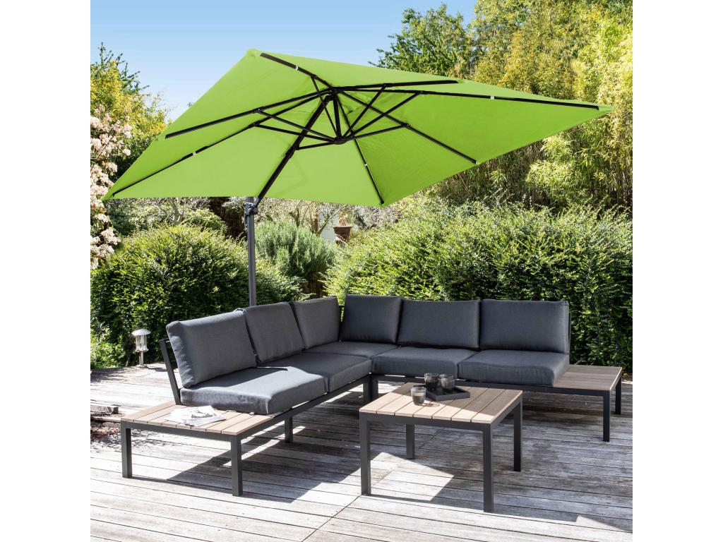 3x3m rotating cantilever parasol with 4 fillable green aluminum panels - Mobenze FBCN23826