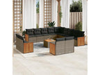 Garden furniture set with cushions, 14 pieces, grey woven resin, VUHT55910