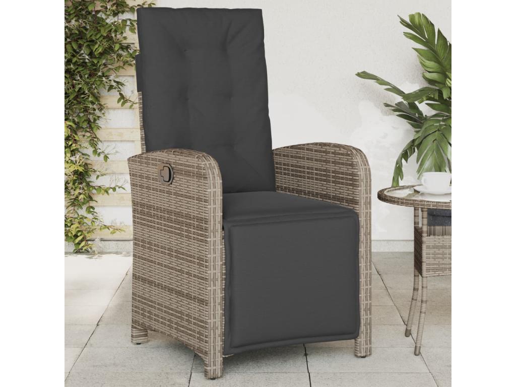 Garden reclining chair and footrest, grey woven resin CRLK54421