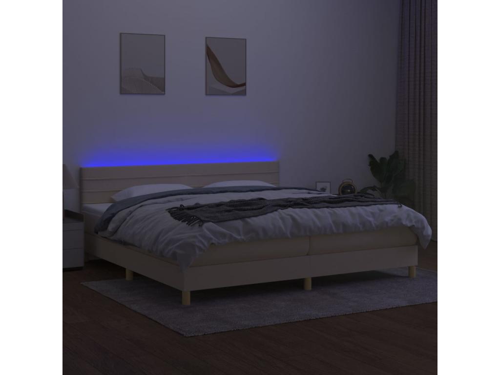 Upholstered bed base and mattress with LED lighting, Cream, 200x200 cm, Fabric JVHT70501