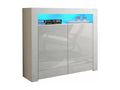 Glossy White Mobenze Sideboard with LED Illumination, 107 cm, Matte White Cabinet KZEA61179