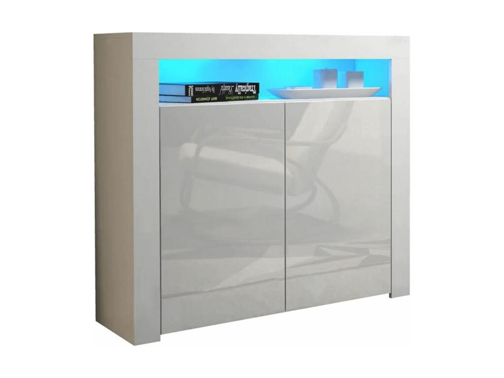 Glossy White Mobenze Sideboard with LED Illumination, 107 cm, Matte White Cabinet KZEA61179