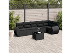 7-piece garden furniture set with cushions, black woven resin OPYR95167