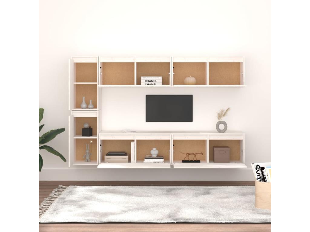 6-Piece TV Unit, White, Solid Pine Wood, WOZQ40169