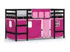 Children's loft bed and pink curtains 90x190 Mobenze solid pine LBXR30755