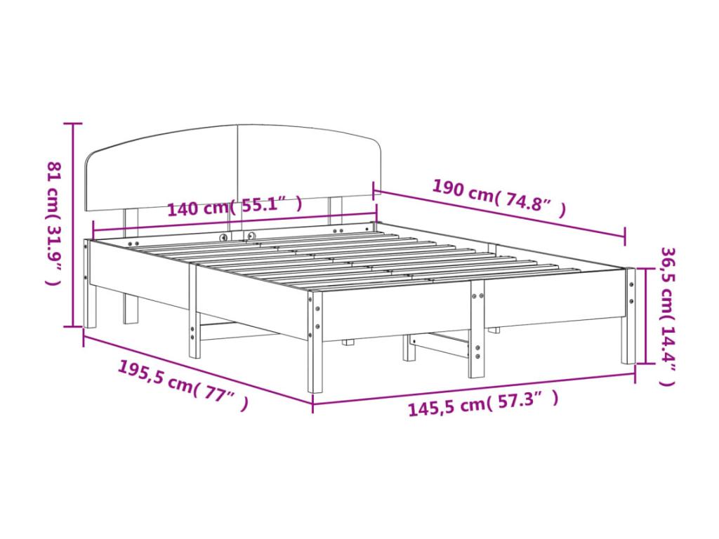 Bed frame without mattress brown wax 140x190cm Mobenze solid pine DNNW57865