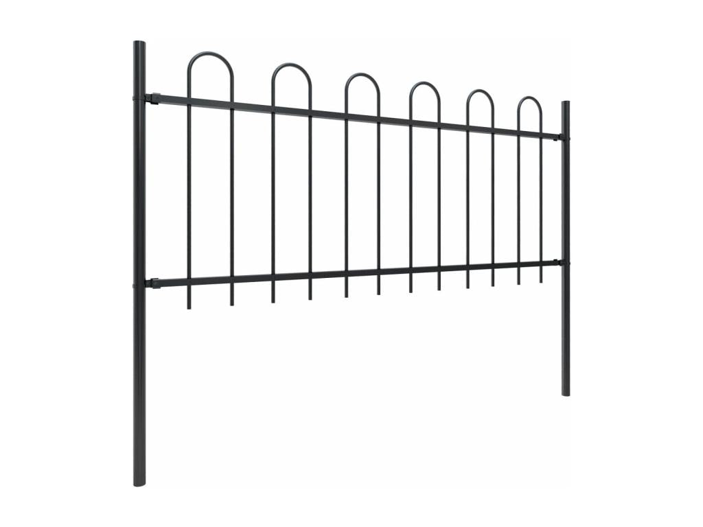 Garden fence with hoop top, steel, 11.9 x 0.8 m, black, RIIC28709