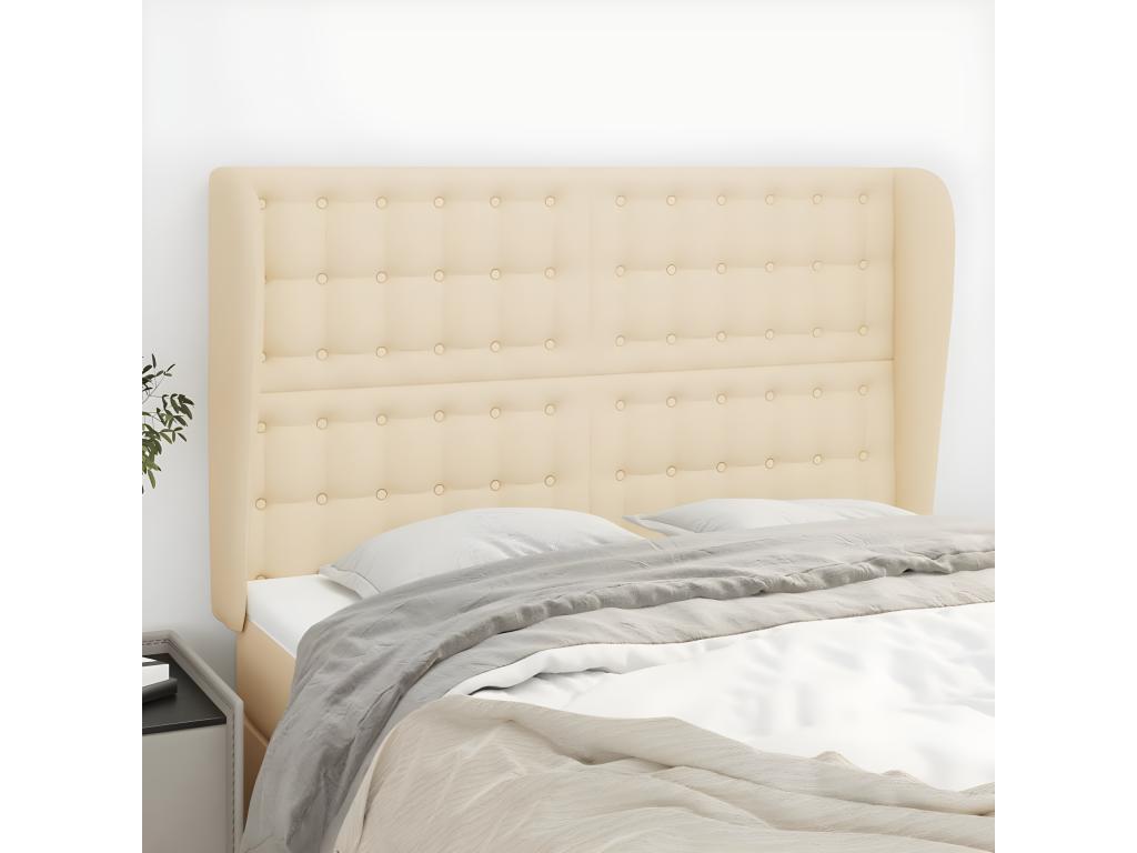 Headboard with wings, Cream, 147x23x118/128 cm, Fabric WVRT47219