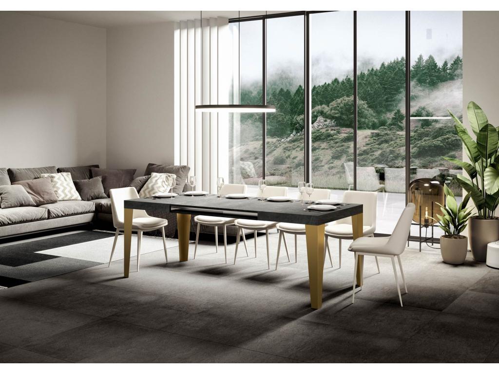 Extendable table 90x180/440 cm Flame Gray Concrete gold frame XEMK33682