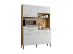 Kitchen Buffet with 6 Doors, 3 Drawers, and 9 Shelves, White Oak, W 138.5 x D 195 x H 38.8 cm VEAB17437