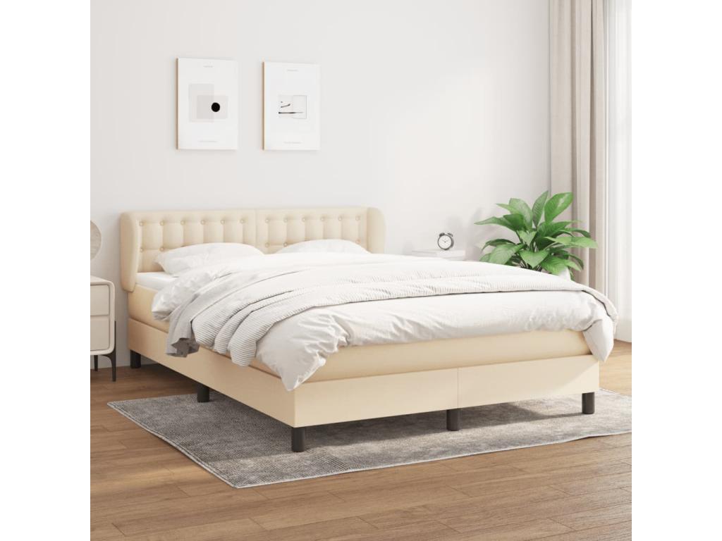 Upholstered bed base with mattress, Cream, 140x190 cm, Fabric RNWM83827