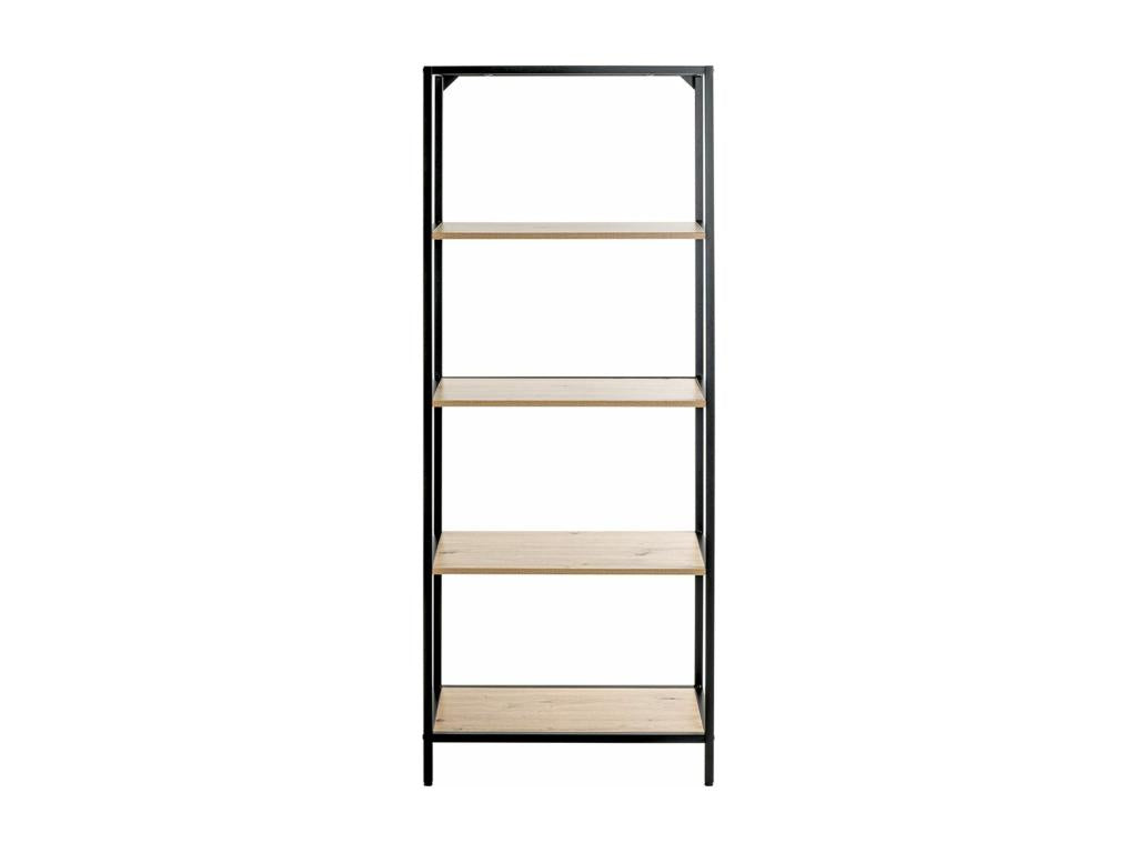 Oak-colored wooden and black metal shelving unit/storage cabinet - Length 64 x Depth 35 x Height 167 cm MHHX24301