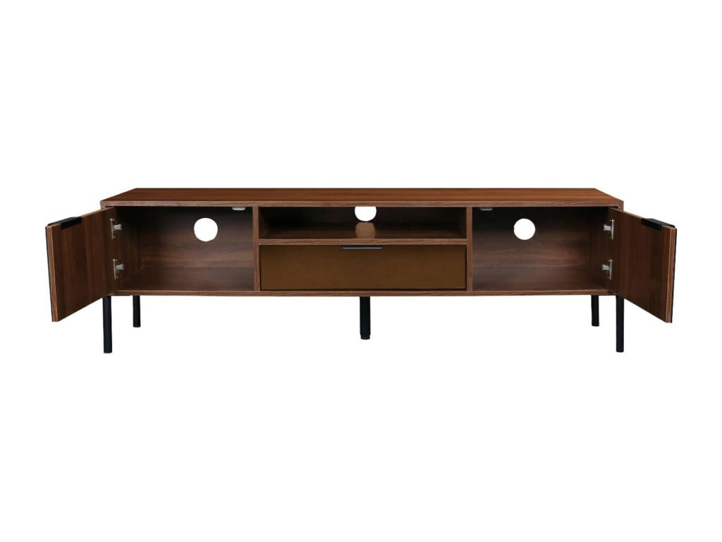 Vintage TV stand with Mobenze walnut effect - smoked glass finish - metal legs and handles - W 151.5x38x44.7cm ERQB58310