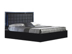 Black lacquered designer bed with black faux leather upholstered headboard and LED lighting, Luxameub-160x200 LYZZ92929