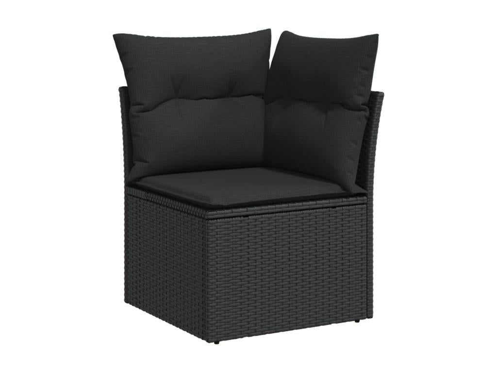 5-piece garden furniture set with cushions, black woven resin WNHM46611