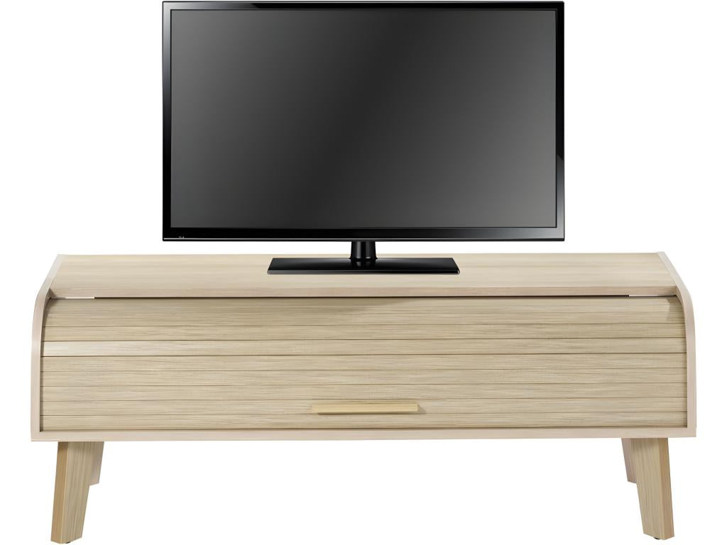 Vintage Oak TV Stand with 1 Curtain - Curtain Color: Oak Curtain HMIJ22981