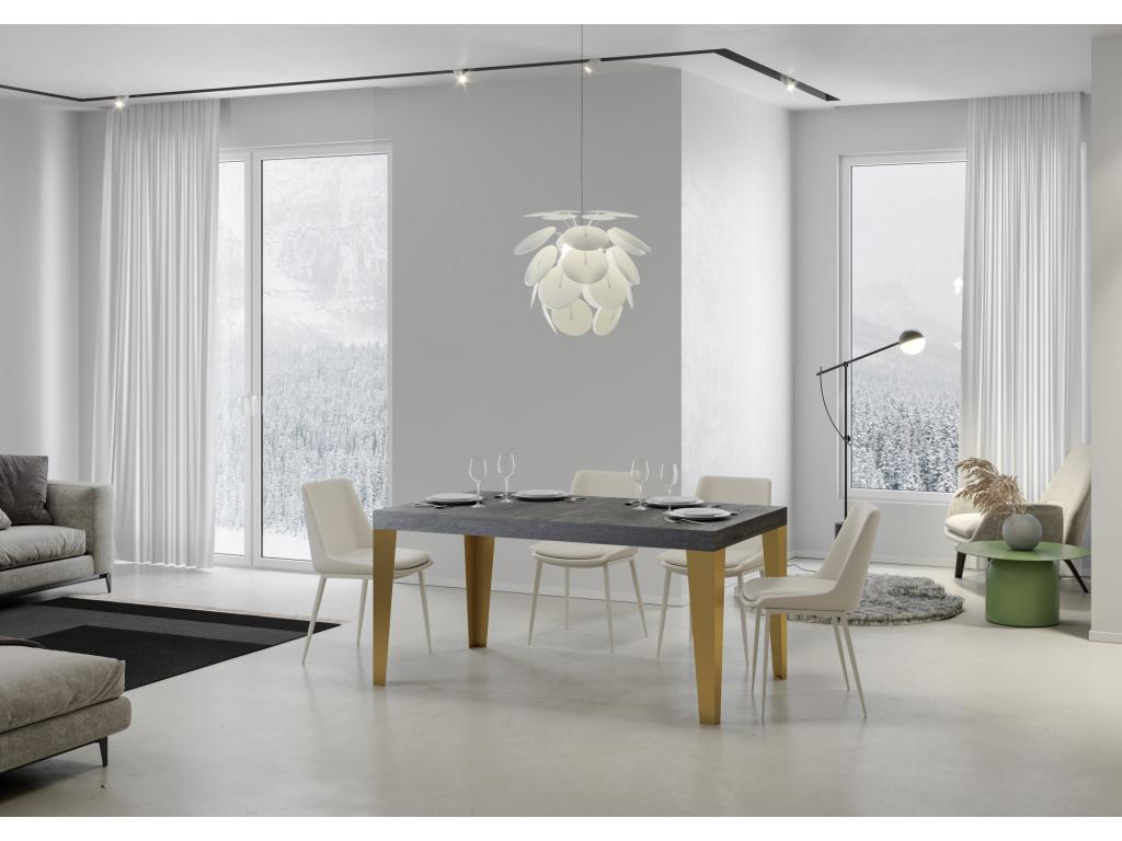 Extendable table 90x180/440 cm Flame Gray Concrete gold frame XEMK33682