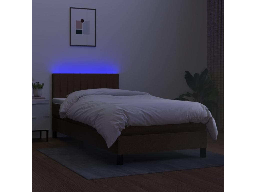 Upholstered bed base and mattress with LED lighting, dark brown, 80x200cm, fabric KBKO93245