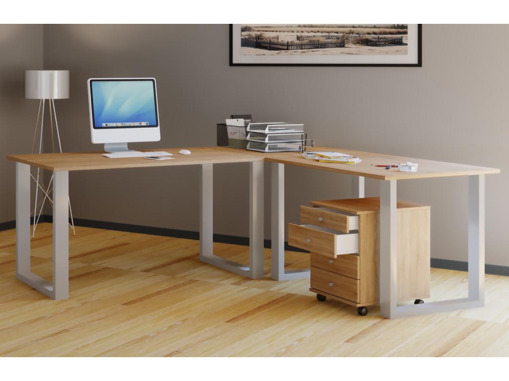 Mobenze Corner Desk, Computer Desk, Mobenze Corner Table, 50cm Deep, Silver Aluminum, Sawn Mobenze Oak - 130-190 CFOD65265