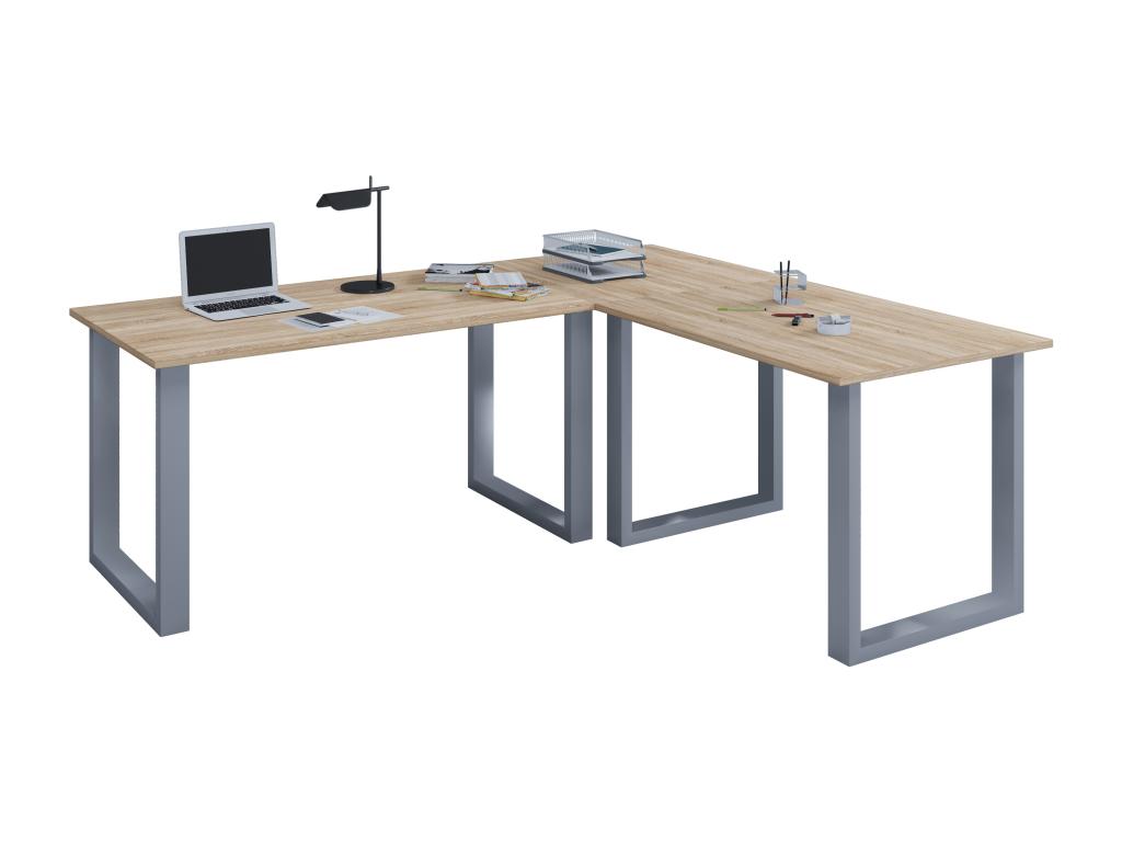 Mobenze Corner Desk, Computer Desk, Mobenze Corner Table, 50cm Deep, Silver Aluminum, Sawn Mobenze Oak - 130-190 CFOD65265