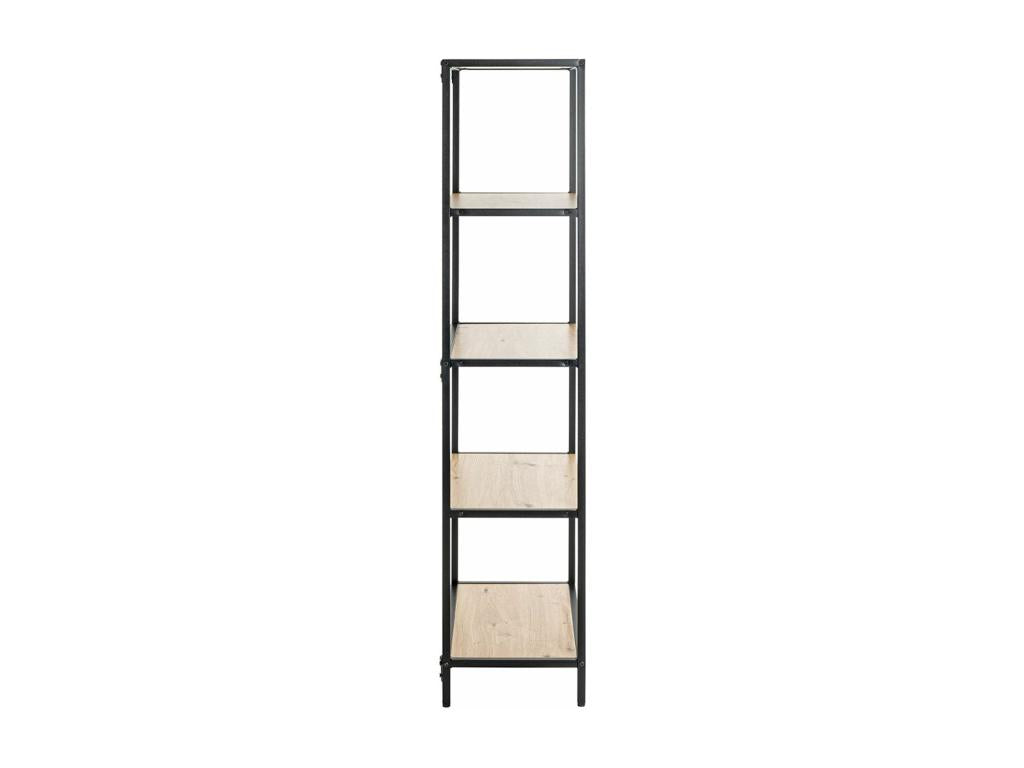 Oak-colored wooden and black metal shelving unit/storage cabinet - Length 64 x Depth 35 x Height 167 cm MHHX24301
