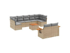 Garden furniture set with cushions, 10 pieces, beige woven resin, LGFZ79491