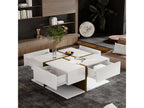 Square coffee table with 4 drawers - 78x78x34.8 cm - Particleboard - Glossy white EUEW43456