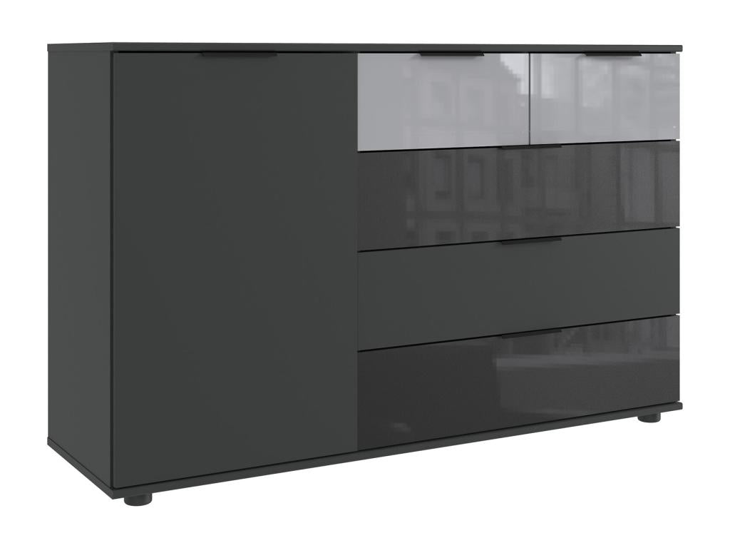 Chest of drawers/sideboard/storage unit in Graphite color with black trim and glass top UPOB98464