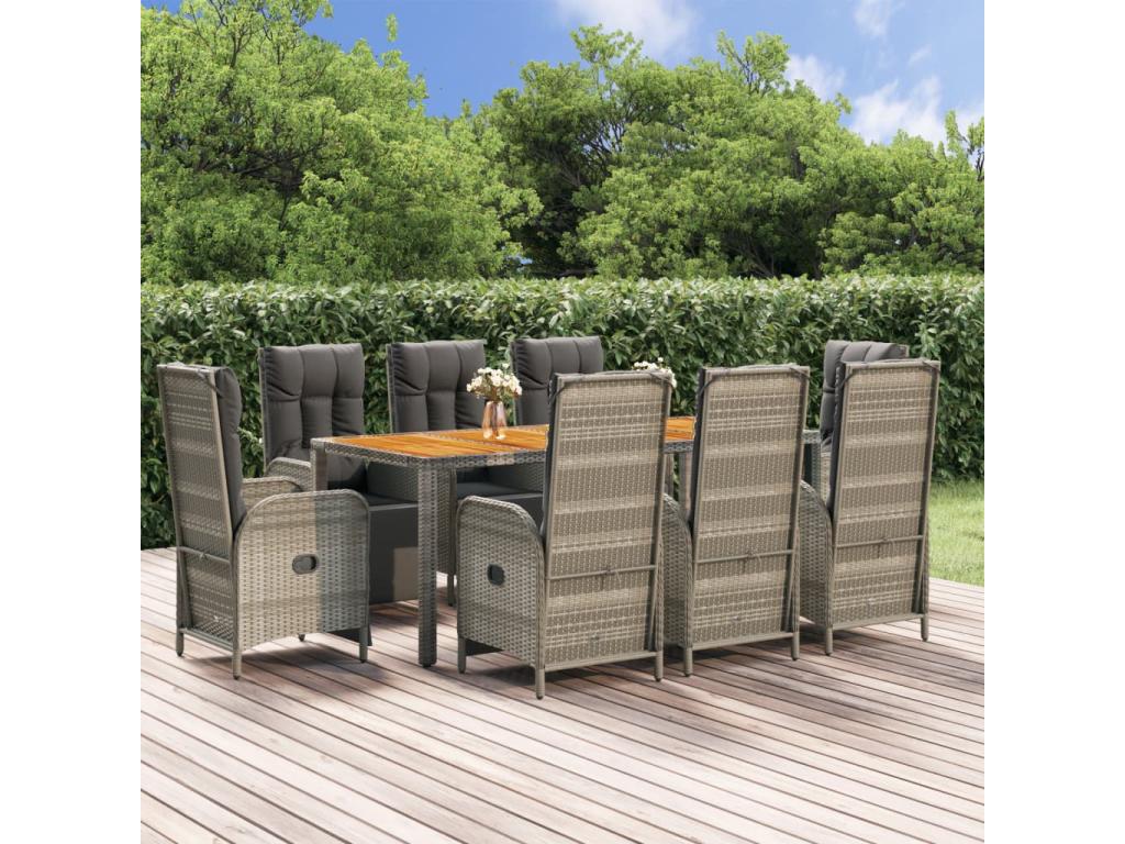 9-piece garden dining set with grey resin wicker cushions APKS59645