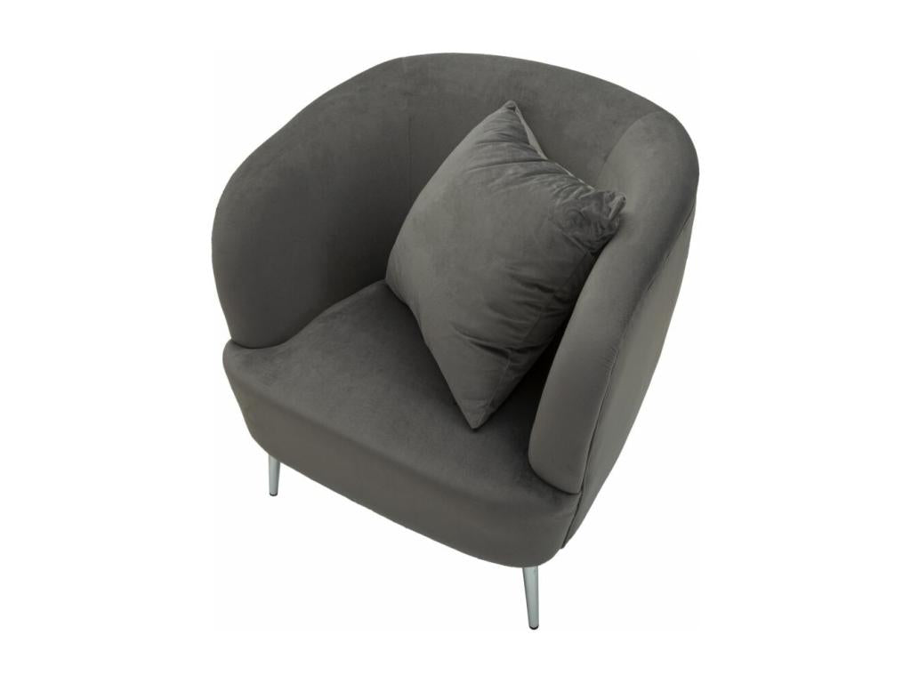 Silver metal and grey Mobenze armchair with cushion, 73x66x78 cm, XGRN07129