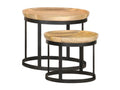 Set of 2 light solid mango wood side tables with black metal legs Mobenze BBNZ15153