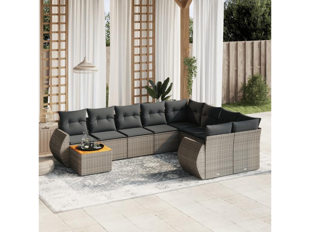 10-piece garden furniture set with cushions, grey woven resin BKRL56523