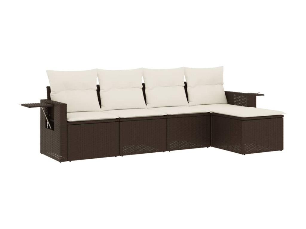 5-piece garden furniture set with cushions, brown woven resin PFKL09912