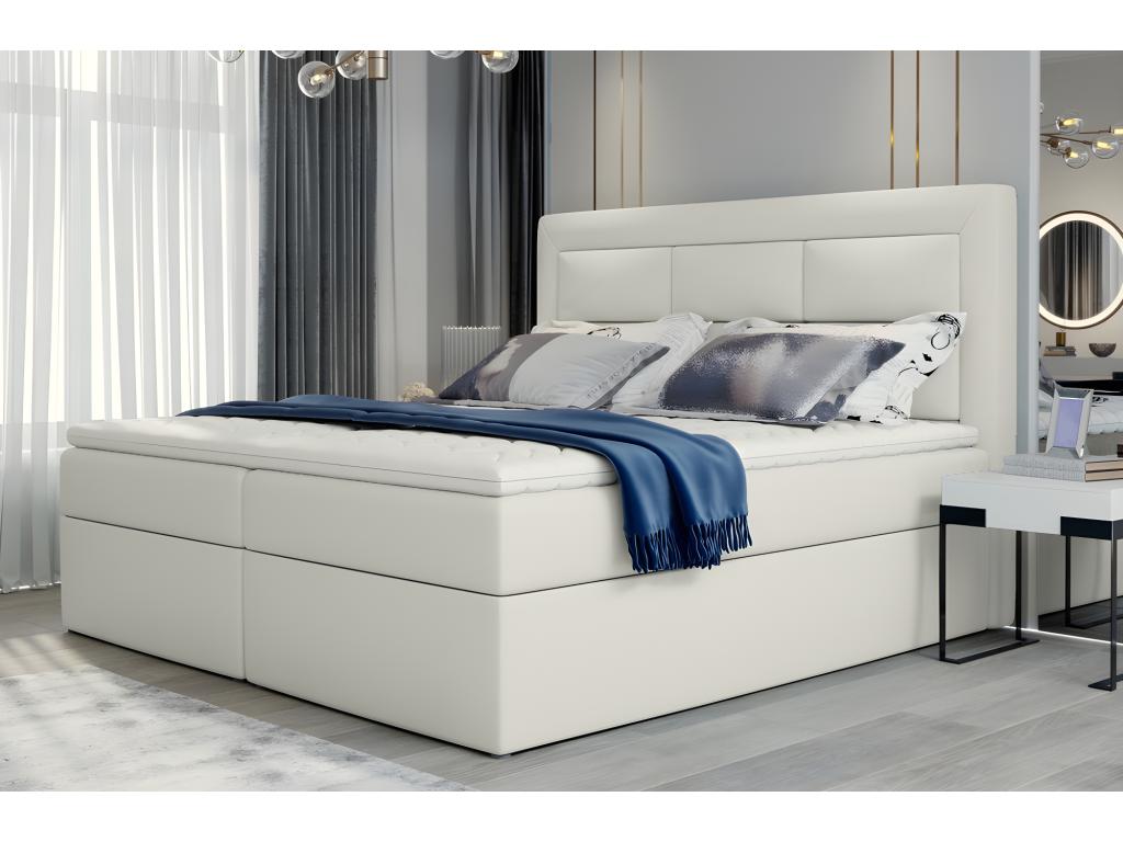 Complete box spring set including headboard, bed base, mattress, and mattress topper by Boislis - ivory faux leather - 140x200 cm FRXC53500