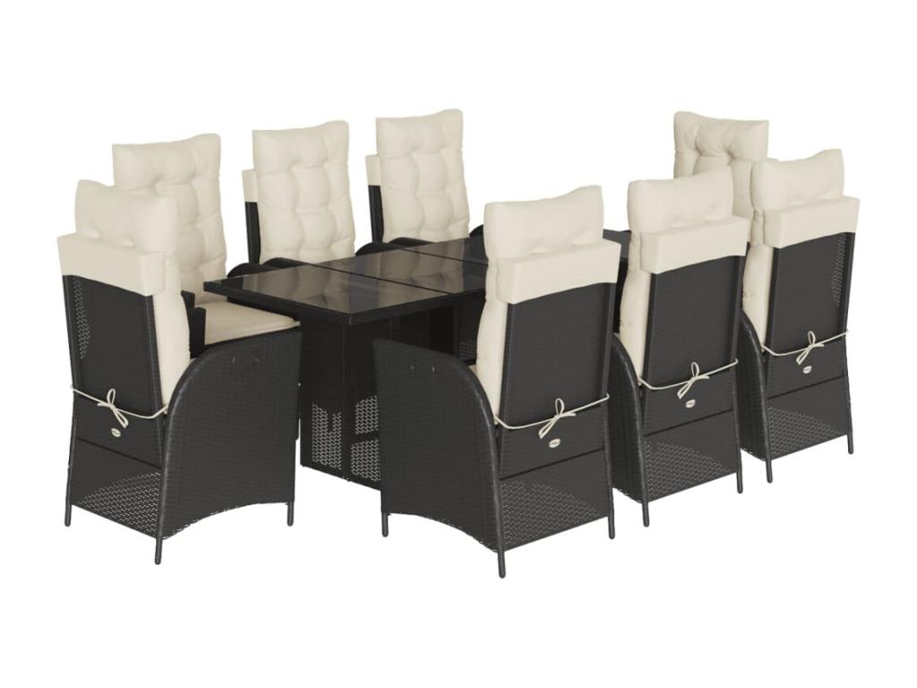 9-piece garden dining set with cushions, black resin wicker ZPVS41860