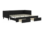 Daybed with pull-out bed and drawers, black, 90x190 cm, fabric, QLWD82419